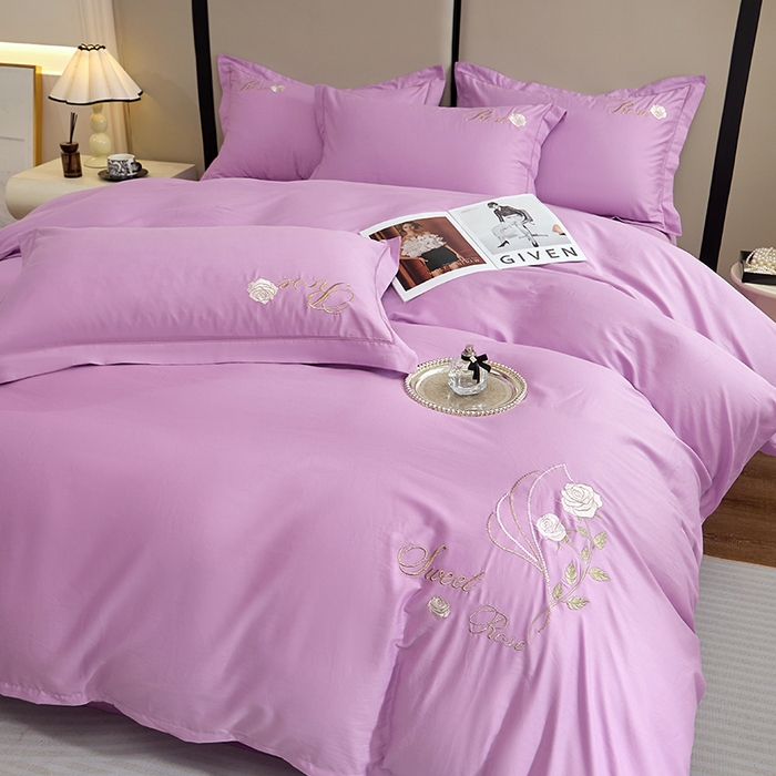 91家纺网 家纺一手货源 找家纺 晶缦家纺 2025新款纯棉喷气全棉13376刺绣四件套 梦境幽兰-优雅紫