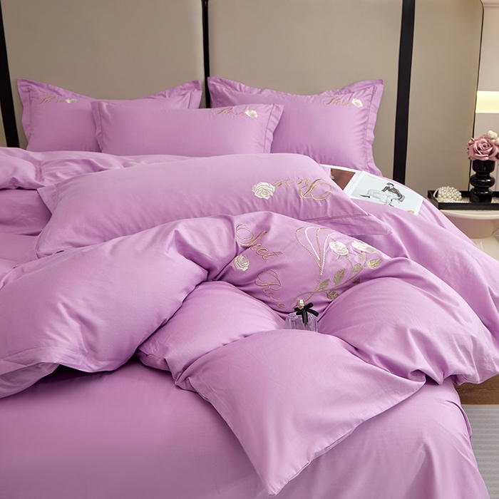 91家纺网 家纺一手货源 找家纺 晶缦家纺 2025新款纯棉喷气全棉13376刺绣四件套 梦境幽兰-优雅紫