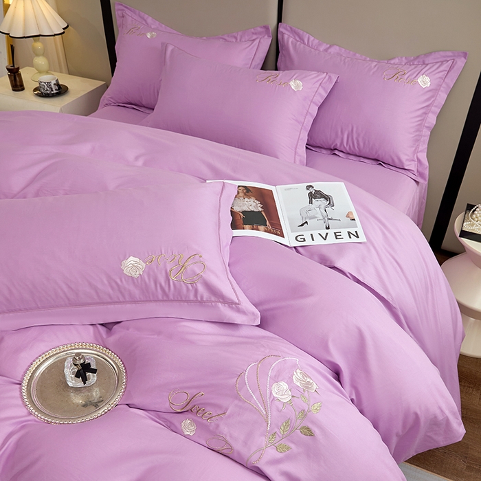 91家纺网 家纺一手货源 找家纺 晶缦家纺 2025新款纯棉喷气全棉13376刺绣四件套 梦境幽兰-优雅紫