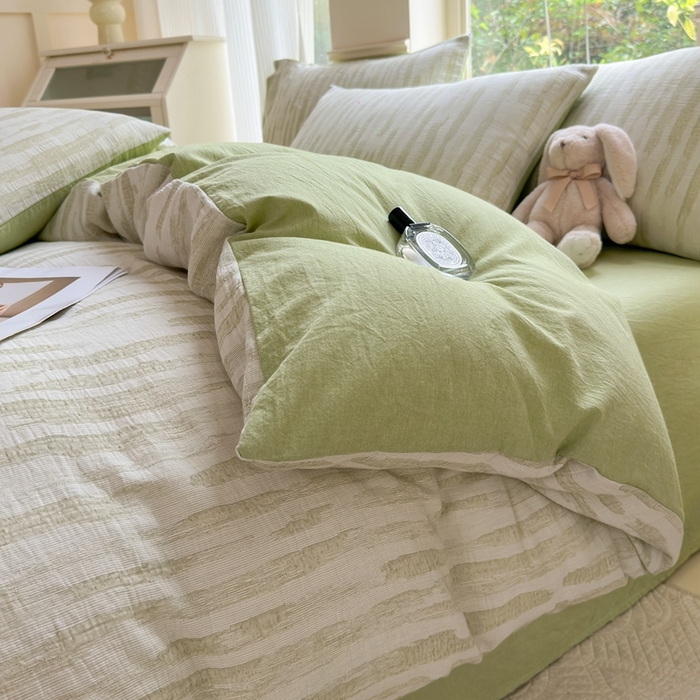 91家纺网 家纺一手货源 找家纺 菡宝 2025新款a类母婴级全棉色织三层纱提花被套纯棉被罩四件套支持定做定制尺寸 艾瑞-绿