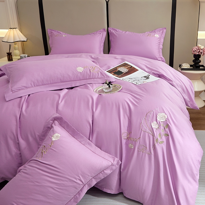 91家纺网 家纺一手货源 找家纺 晶缦家纺 2025新款纯棉喷气全棉13376刺绣四件套 梦境幽兰-优雅紫