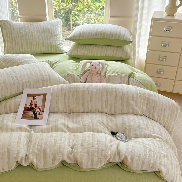 91家纺网 家纺一手货源 找家纺 菡宝 2025新款a类母婴级全棉色织三层纱提花被套纯棉被罩四件套支持定做定制尺寸 艾瑞-绿