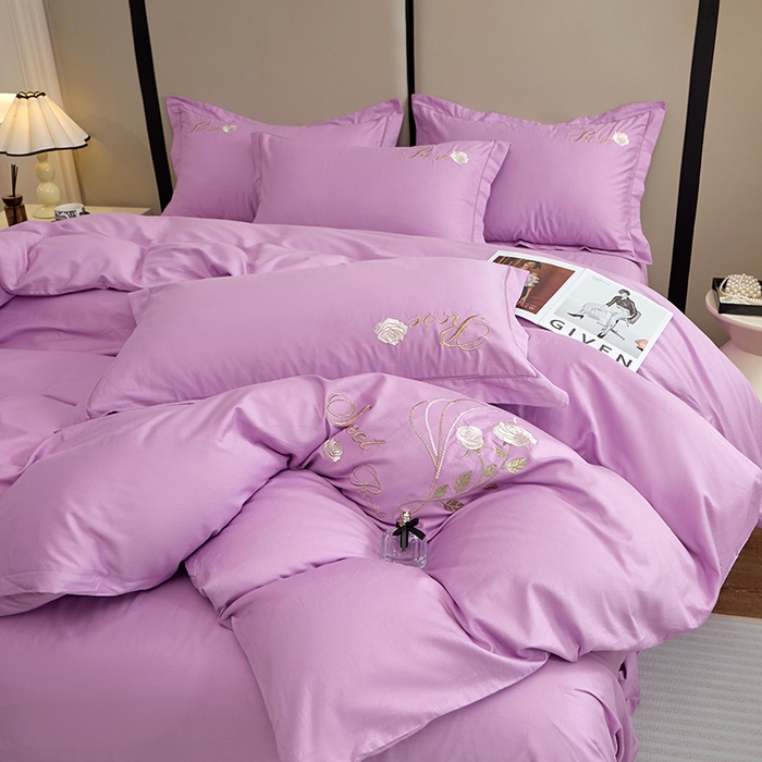 91家纺网 家纺一手货源 找家纺 晶缦家纺 2025新款纯棉喷气全棉13376刺绣四件套 梦境幽兰-优雅紫