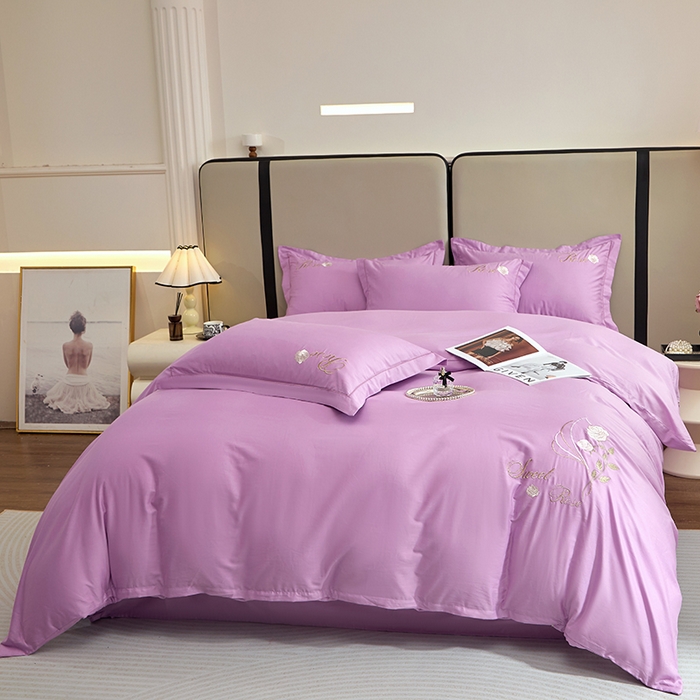 91家纺网 家纺一手货源 找家纺 晶缦家纺 2025新款纯棉喷气全棉13376刺绣四件套 梦境幽兰-优雅紫