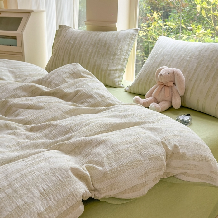 91家纺网 家纺一手货源 找家纺 菡宝 2025新款a类母婴级全棉色织三层纱提花被套纯棉被罩四件套支持定做定制尺寸 艾瑞-绿