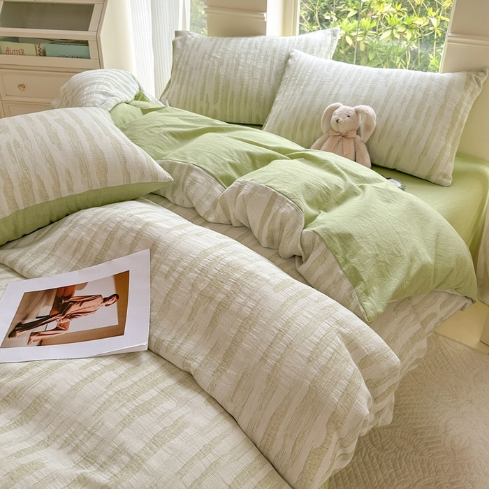 91家纺网 家纺一手货源 找家纺 菡宝 2025新款a类母婴级全棉色织三层纱提花被套纯棉被罩四件套支持定做定制尺寸 艾瑞-绿