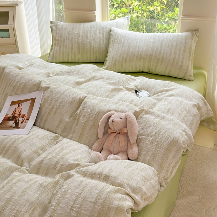 91家纺网 家纺一手货源 找家纺 菡宝 2025新款a类母婴级全棉色织三层纱提花被套纯棉被罩四件套支持定做定制尺寸 艾瑞-绿