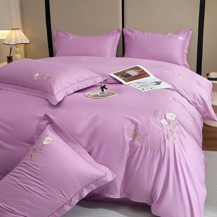 91家纺网 家纺一手货源 找家纺 晶缦家纺 2025新款纯棉喷气全棉13376刺绣四件套 梦境幽兰-优雅紫