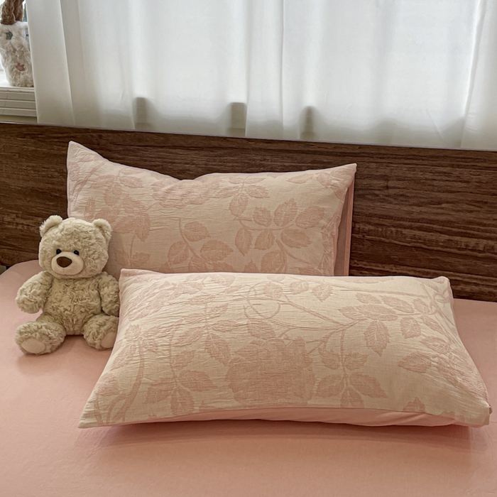 91家纺网 家纺一手货源 找家纺 菡宝 2025新款a类母婴级全棉色织三层纱提花被套纯棉被罩四件套支持定做定制尺寸 花想容-粉