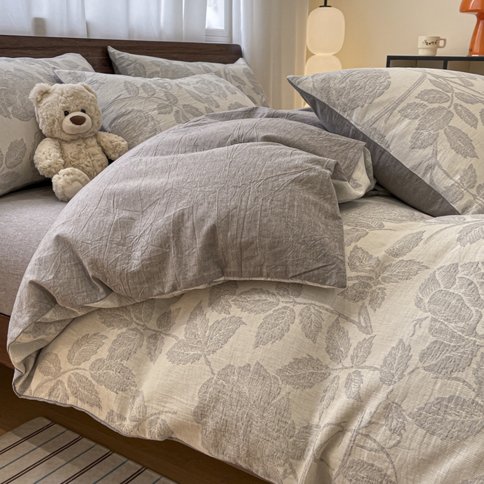 91家纺网 家纺一手货源 找家纺 菡宝 2025新款a类母婴级全棉色织三层纱提花被套纯棉被罩四件套支持定做定制尺寸 花想容-灰