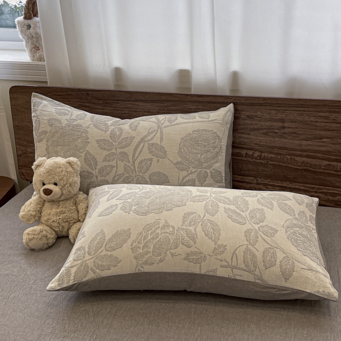 91家纺网 家纺一手货源 找家纺 菡宝 2025新款a类母婴级全棉色织三层纱提花被套纯棉被罩四件套支持定做定制尺寸 花想容-灰