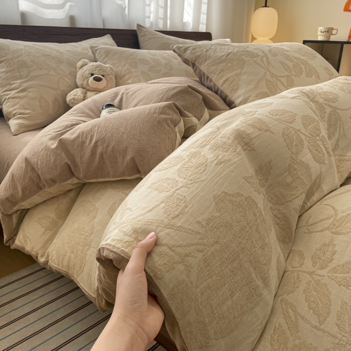 91家纺网 家纺一手货源 找家纺 菡宝 2025新款a类母婴级全棉色织三层纱提花被套纯棉被罩四件套支持定做定制尺寸 花想容-米咖