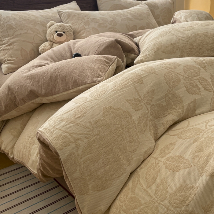 91家纺网 家纺一手货源 找家纺 菡宝 2025新款a类母婴级全棉色织三层纱提花被套纯棉被罩四件套支持定做定制尺寸 花想容-米咖