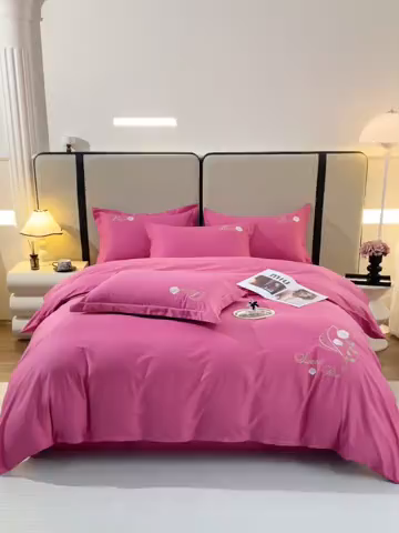 91家纺网 家纺一手货源 找家纺 晶缦家纺 2025新款纯棉喷气全棉13376刺绣四件套 梦境幽兰-豆沙