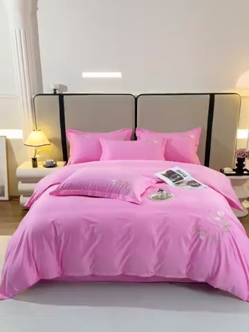 91家纺网 家纺一手货源 找家纺 晶缦家纺 2025新款纯棉喷气全棉13376刺绣四件套 梦境幽兰-甜蜜粉