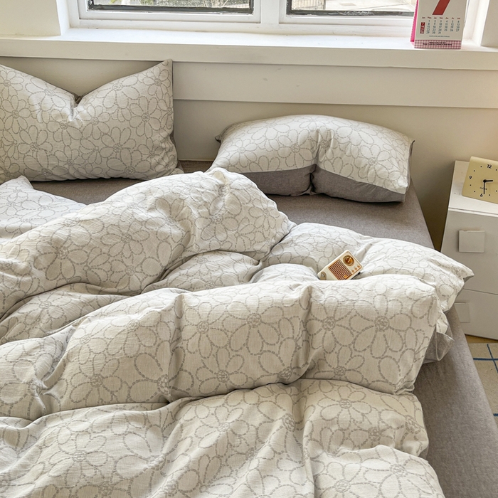 91家纺网 家纺一手货源 找家纺 菡宝 2025新款a类母婴级全棉色织三层纱提花被套纯棉被罩四件套支持定做定制尺寸 洛可可-灰