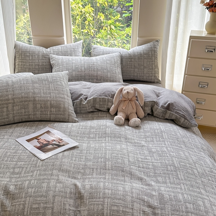 91家纺网 家纺一手货源 找家纺 菡宝 2025新款a类母婴级全棉色织三层纱提花被套纯棉被罩四件套支持定做定制尺寸 米亚-灰