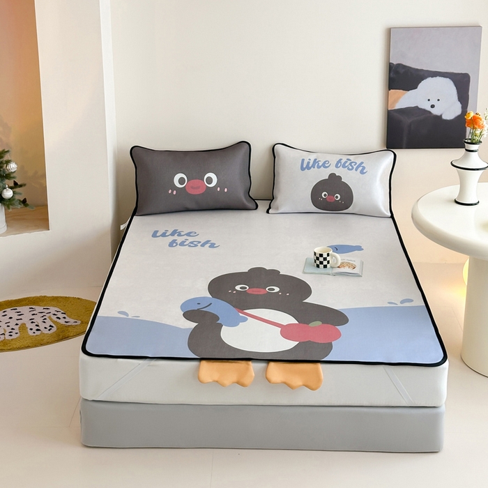 91家纺网 家纺一手货源 找家纺 澳萝拉 2025新款异形冰藤席数码印花系列席子凉席-风格二 企鹅波波（床席款）