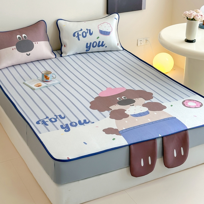 91家纺网 家纺一手货源 找家纺 澳萝拉 2025新款异形冰藤席数码印花系列席子凉席-风格二 甜甜圈（床笠款）