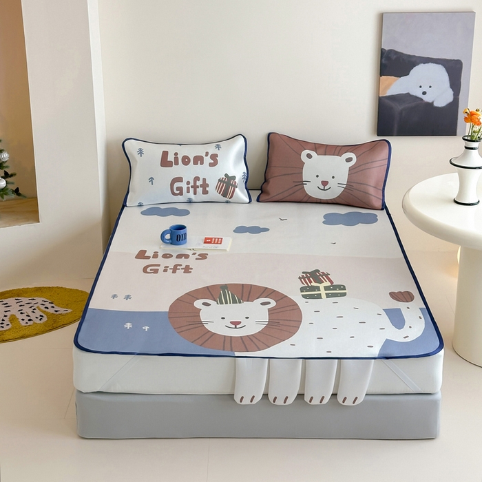 91家纺网 家纺一手货源 找家纺 澳萝拉 2025新款异形冰藤席数码印花系列席子凉席-风格二 狮狮如意（床席款）