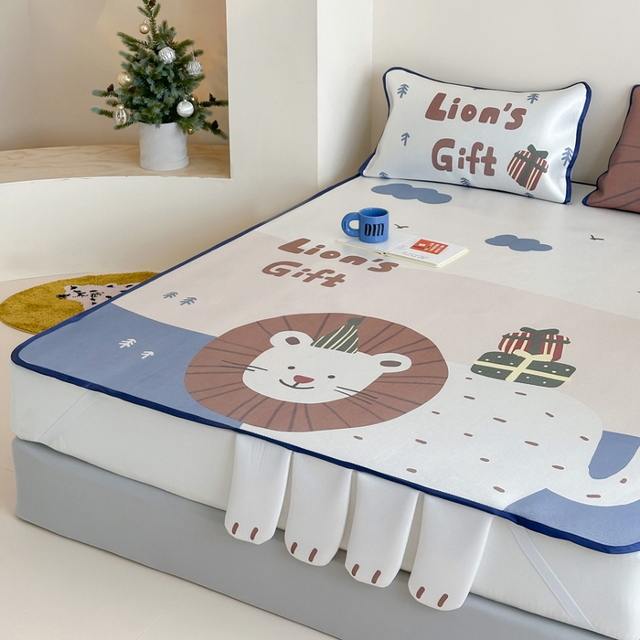 91家纺网 家纺一手货源 找家纺 澳萝拉 2025新款异形冰藤席数码印花系列席子凉席-风格二 狮狮如意（床席款）