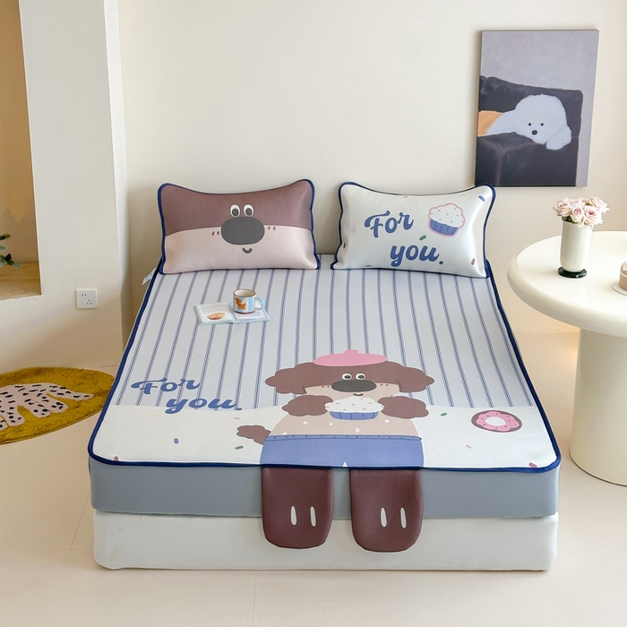 91家纺网 家纺一手货源 找家纺 澳萝拉 2025新款异形冰藤席数码印花系列席子凉席-风格二 甜甜圈（床笠款）