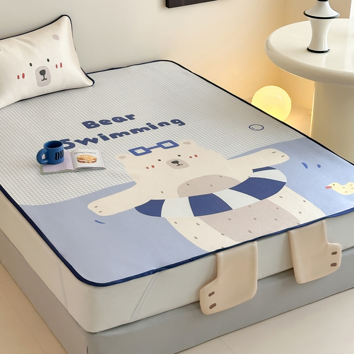 91家纺网 家纺一手货源 找家纺 澳萝拉 2025新款异形冰藤席数码印花系列席子凉席-风格二 熊熊乐园（床席款）