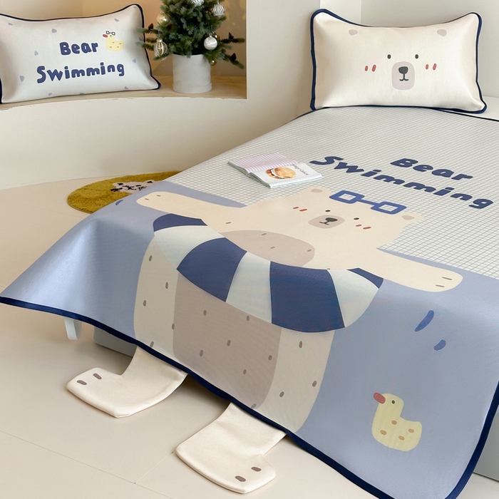 91家纺网 家纺一手货源 找家纺 澳萝拉 2025新款异形冰藤席数码印花系列席子凉席-风格二 熊熊乐园（床席款）