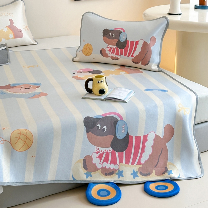 91家纺网 家纺一手货源 找家纺 澳萝拉 2025新款异形冰藤席数码印花系列席子凉席-风格二 滑板狗（床席款）