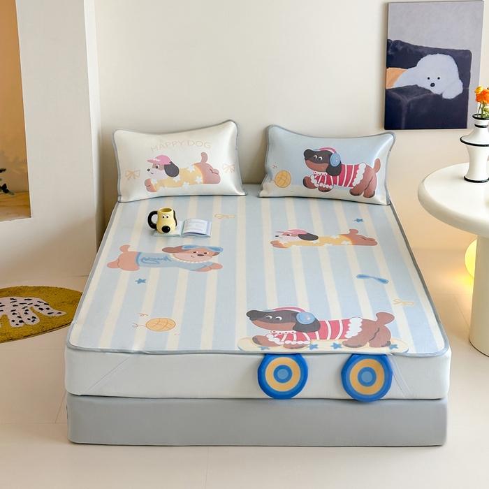 91家纺网 家纺一手货源 找家纺 澳萝拉 2025新款异形冰藤席数码印花系列席子凉席-风格二 滑板狗（床席款）