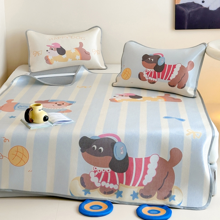 91家纺网 家纺一手货源 找家纺 澳萝拉 2025新款异形冰藤席数码印花系列席子凉席-风格二 滑板狗（床席款）