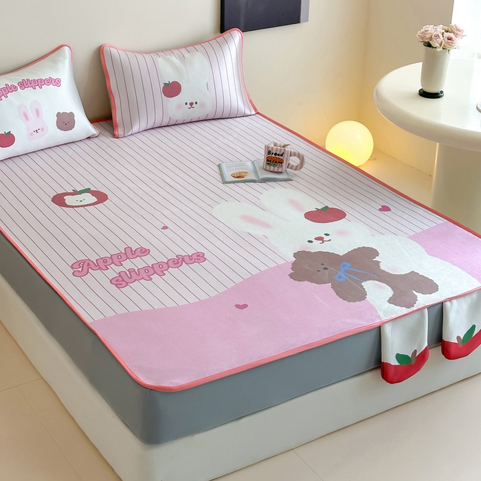 91家纺网 家纺一手货源 找家纺 澳萝拉 2025新款异形冰藤席数码印花系列席子凉席-风格二 棉花糖兔兔（床笠款）