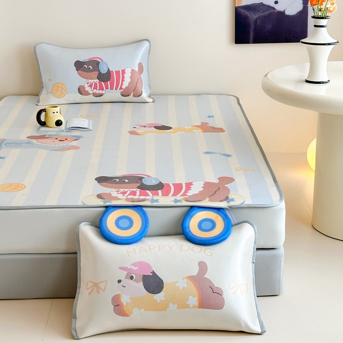 91家纺网 家纺一手货源 找家纺 澳萝拉 2025新款异形冰藤席数码印花系列席子凉席-风格二 滑板狗（床席款）