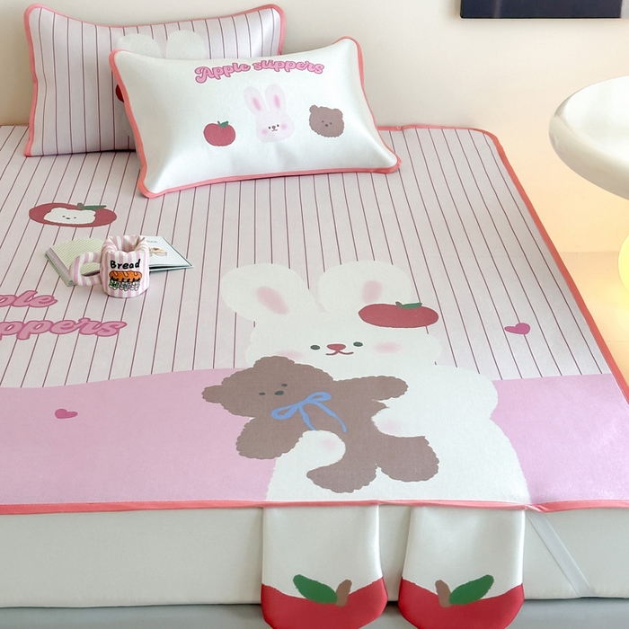 91家纺网 家纺一手货源 找家纺 澳萝拉 2025新款异形冰藤席数码印花系列席子凉席-风格二 棉花糖兔兔（床席款）