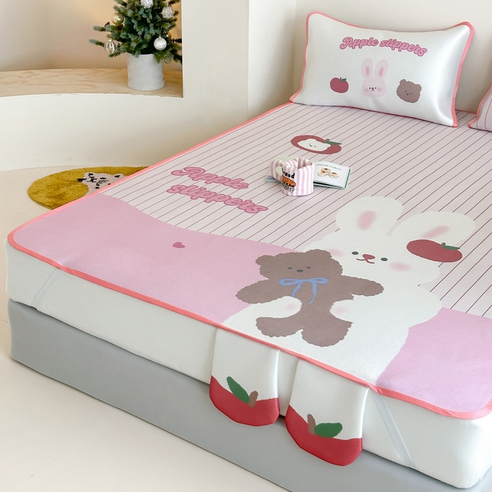 91家纺网 家纺一手货源 找家纺 澳萝拉 2025新款异形冰藤席数码印花系列席子凉席-风格二 棉花糖兔兔（床席款）