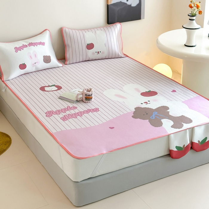 91家纺网 家纺一手货源 找家纺 澳萝拉 2025新款异形冰藤席数码印花系列席子凉席-风格二 棉花糖兔兔（床席款）