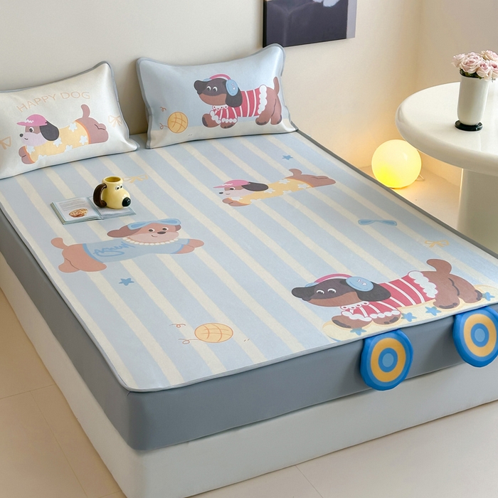 91家纺网 家纺一手货源 找家纺 澳萝拉 2025新款异形冰藤席数码印花系列席子凉席-风格二 滑板狗（床笠款）