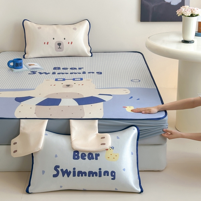 91家纺网 家纺一手货源 找家纺 澳萝拉 2025新款异形冰藤席数码印花系列席子凉席-风格二 熊熊乐园（床笠款）