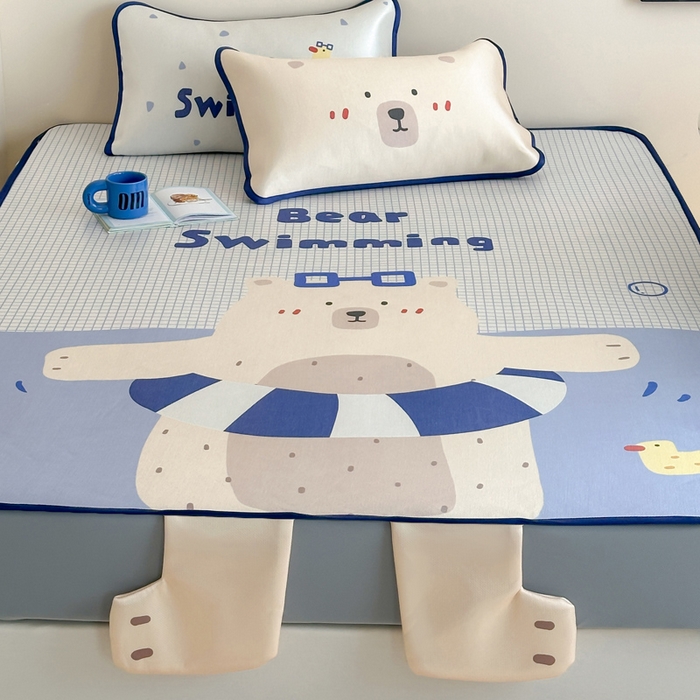 91家纺网 家纺一手货源 找家纺 澳萝拉 2025新款异形冰藤席数码印花系列席子凉席-风格二 熊熊乐园（床笠款）