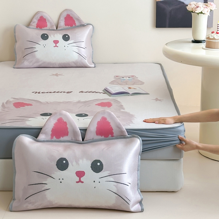 91家纺网 家纺一手货源 找家纺 澳萝拉 2025新款异形冰藤席数码印花系列席子凉席-风格二 甜心（床笠款）