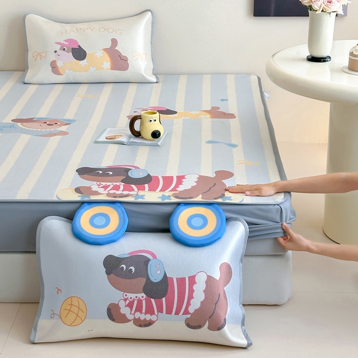 91家纺网 家纺一手货源 找家纺 澳萝拉 2025新款异形冰藤席数码印花系列席子凉席-风格二 滑板狗（床笠款）