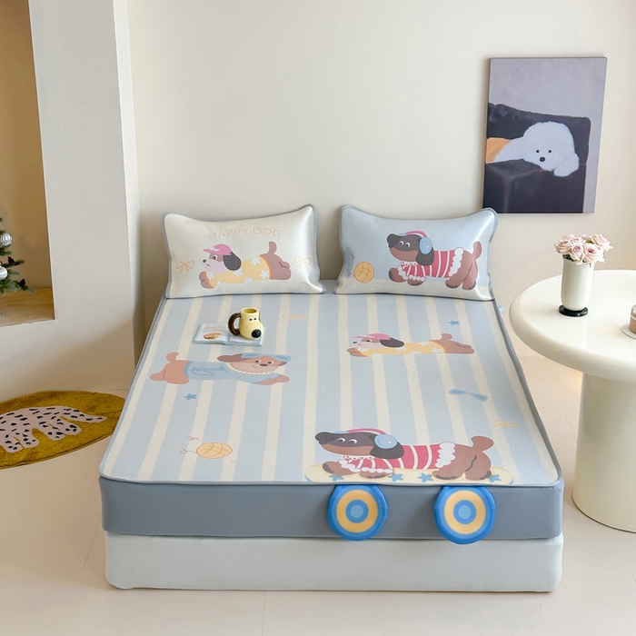 91家纺网 家纺一手货源 找家纺 澳萝拉 2025新款异形冰藤席数码印花系列席子凉席-风格二 滑板狗（床笠款）