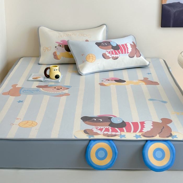 91家纺网 家纺一手货源 找家纺 澳萝拉 2025新款异形冰藤席数码印花系列席子凉席-风格二 滑板狗（床笠款）