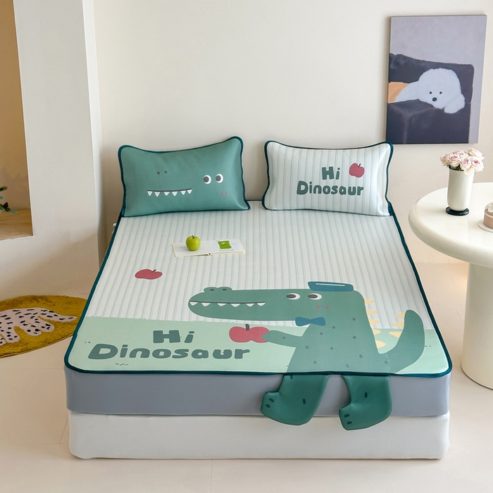 91家纺网 家纺一手货源 找家纺 澳萝拉 2025新款异形冰藤席数码印花系列席子凉席-风格二 萌萌龙龙（床笠款）