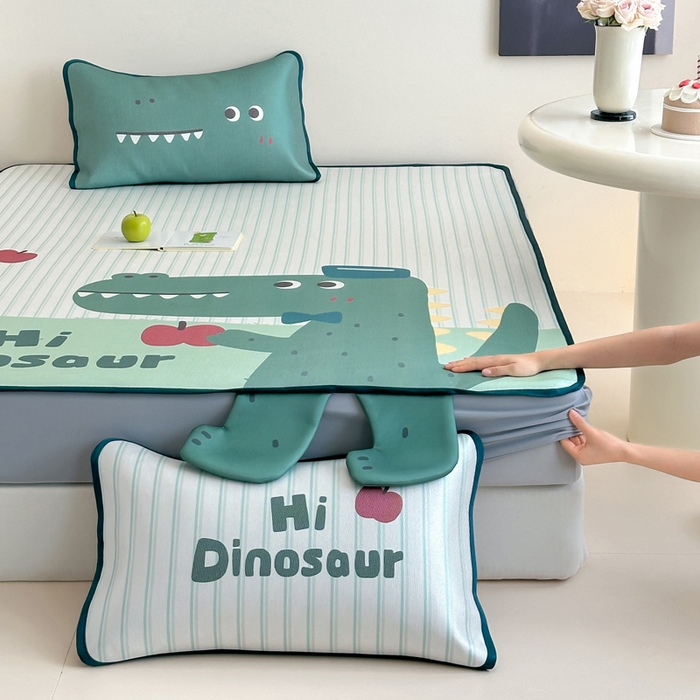 91家纺网 家纺一手货源 找家纺 澳萝拉 2025新款异形冰藤席数码印花系列席子凉席-风格二 萌萌龙龙（床笠款）