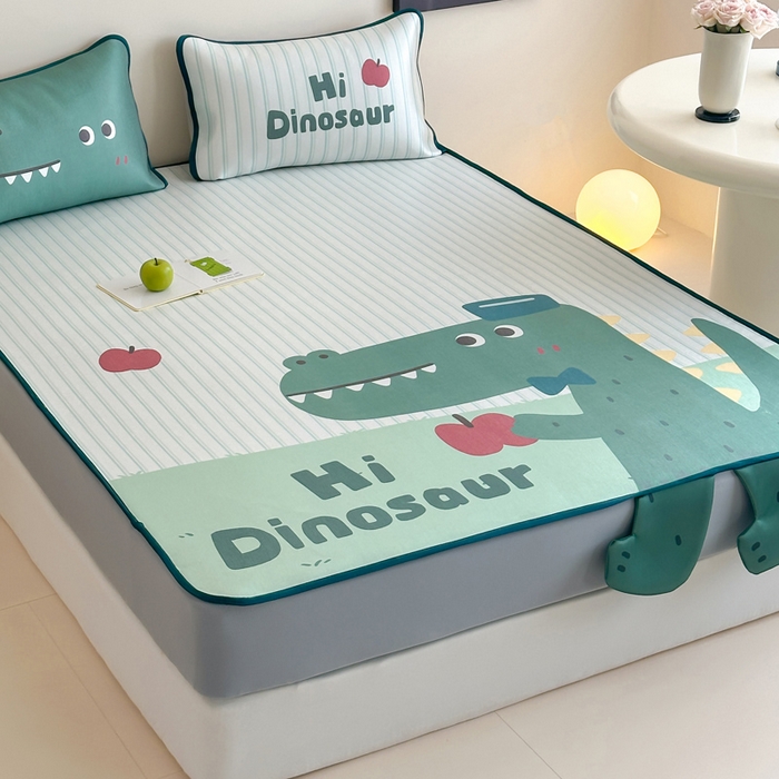 91家纺网 家纺一手货源 找家纺 澳萝拉 2025新款异形冰藤席数码印花系列席子凉席-风格二 萌萌龙龙（床笠款）