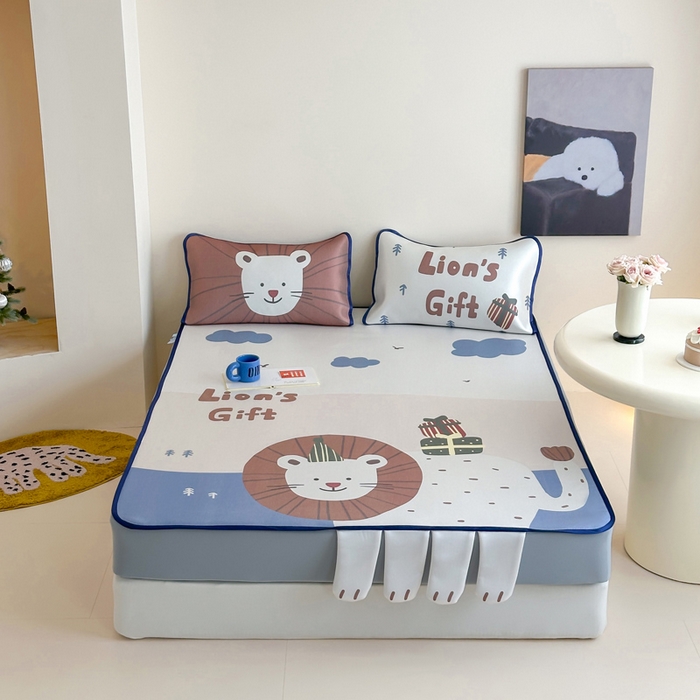 91家纺网 家纺一手货源 找家纺 澳萝拉 2025新款异形冰藤席数码印花系列席子凉席-风格二 狮狮如意（床笠款）