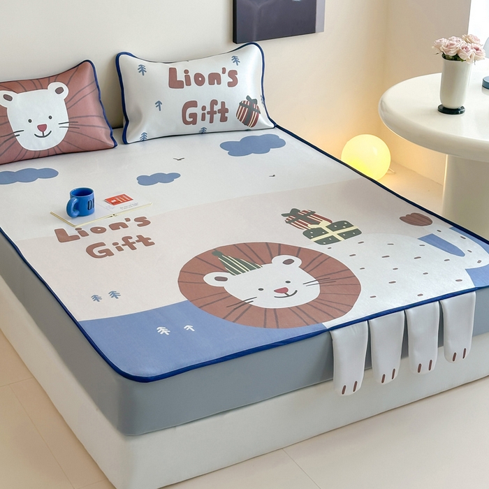 91家纺网 家纺一手货源 找家纺 澳萝拉 2025新款异形冰藤席数码印花系列席子凉席-风格二 狮狮如意（床笠款）