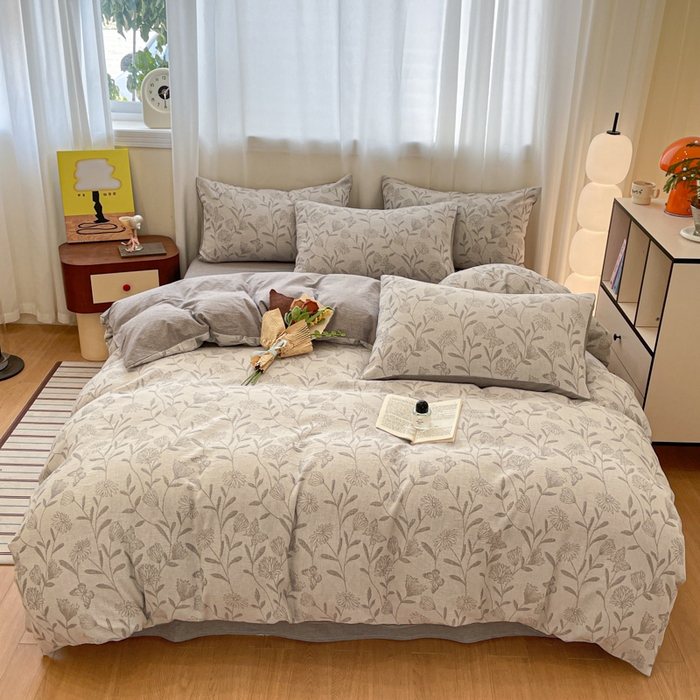 91家纺网 家纺一手货源 找家纺 菡宝 2025新款a类母婴级全棉色织三层纱提花被套纯棉被罩四件套支持定做定制尺寸 韵蝶-灰