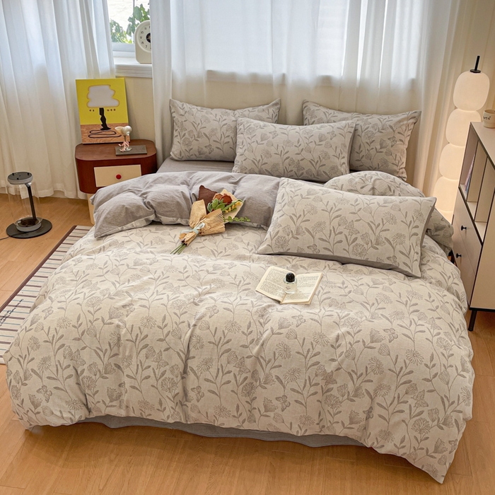 91家纺网 家纺一手货源 找家纺 菡宝 2025新款a类母婴级全棉色织三层纱提花被套纯棉被罩四件套支持定做定制尺寸 韵蝶-灰